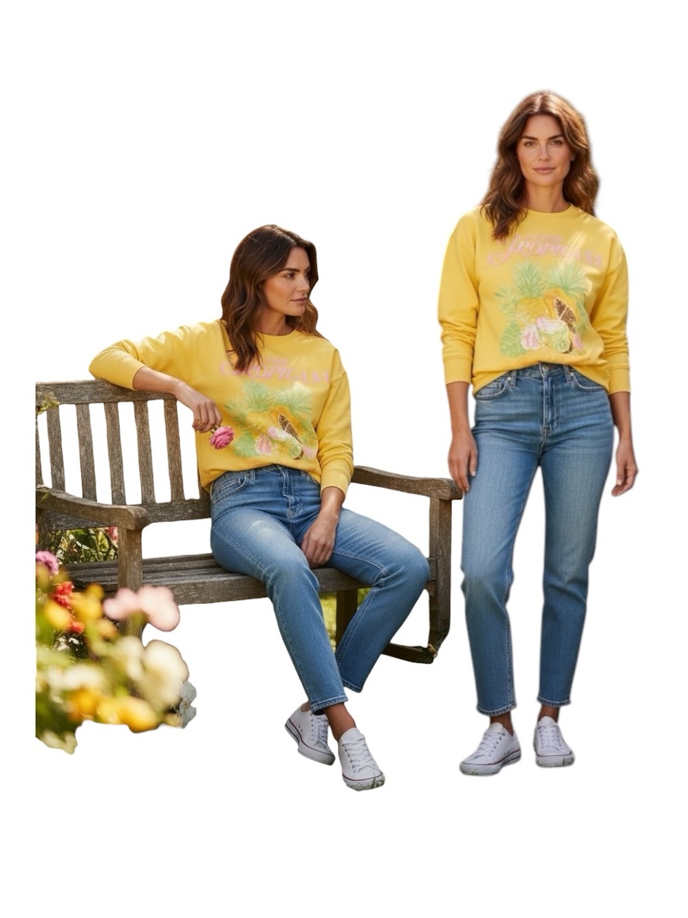 No Boundaries Yellow Tropical Pineapple Crew Sweatshirt